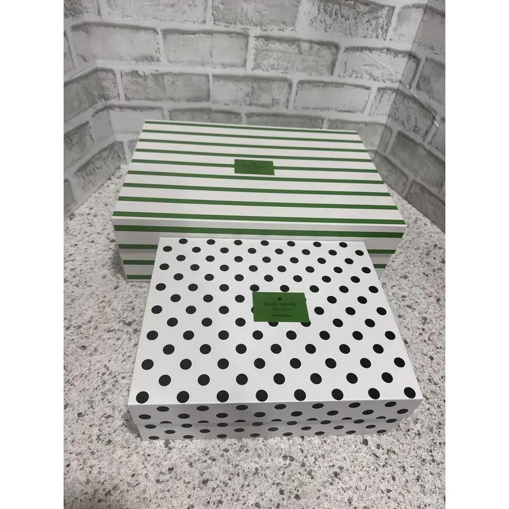NEW Kate Spade Set of Two Decorative Polka Dot and Striped Nesting Storage Boxes